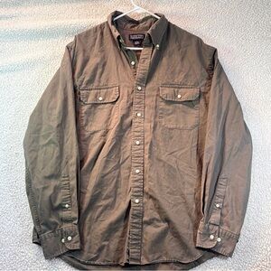 Lands’ End Direct Merchants Heavyweight Cotton Shirt L Brown Made in Hong Kong